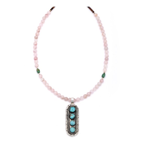 Sun .925 Sterling Silver Certified Authentic Handmade Navajo Native American Natural Turquoise And Rose Quartz Necklace And Pendant 370929328033 Sun .925 Sterling Silver Certified Authentic Handmade Navajo Native American Natural Turquoise And Rose Quartz Necklace And Pendant 370929328033