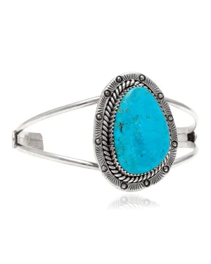 Sun .925 Sterling Silver Certified Authentic Handmade Navajo Native American Natural Turquoise Cuff Bracelet 12996
