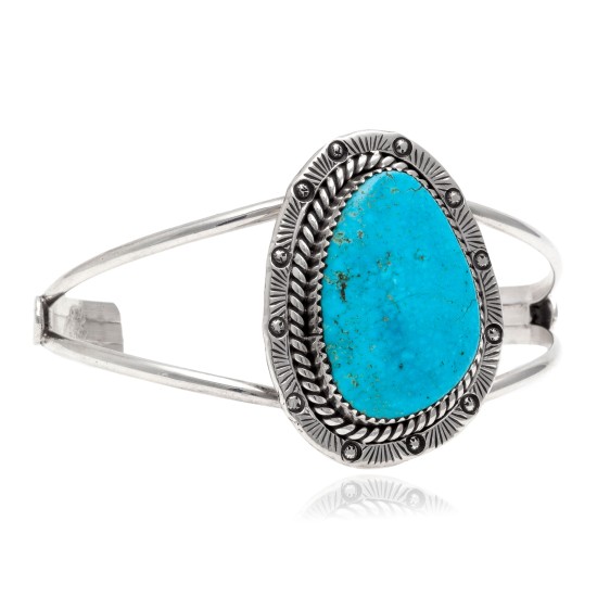 Sun .925 Sterling Silver Certified Authentic Handmade Navajo Native American Natural Turquoise Cuff Bracelet 12996