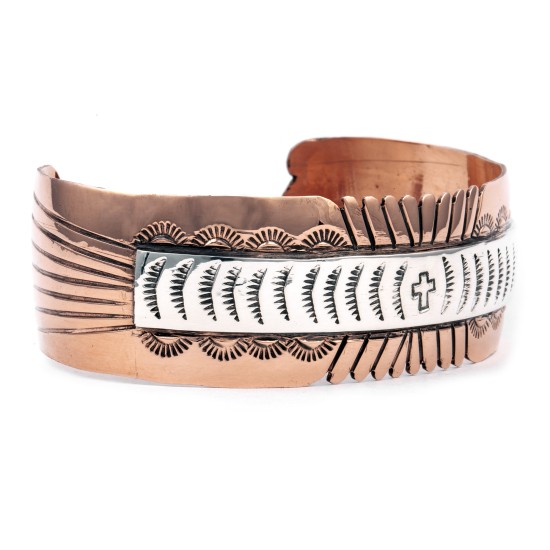 Sun Cross .925 Sterling Silver Copper Certified Authentic Handmade Navajo Native American Bracelet 245546