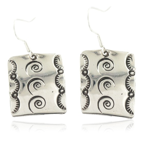 Swirl Nickel Handmade Certified Authentic Navajo Native American Dangle Earrings 18171