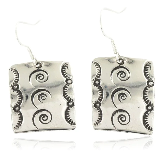 Swirl Nickel Handmade Certified Authentic Navajo Native American Dangle Earrings 18171 Swirl Nickel Handmade Certified Authentic Navajo Native American Dangle Earrings 18171