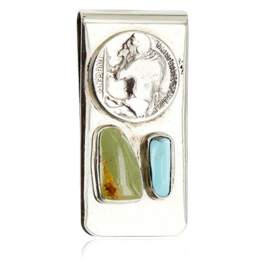 Vintage Style Buffalo Coin Handmade Certified Authentic Navajo .925 Sterling Silver Nickel Natural Turquoise 11242-1