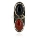 Vintage Style Handmade Certified Authentic Navajo .925 Sterling Silver Natural Black Onyx and Agate Native American Ring  16958-3