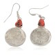 Vintage Style OLD Buffalo Coin Certified Authentic Navajo .925 Sterling Silver Mediterranean Coral Native American Earrings 18042