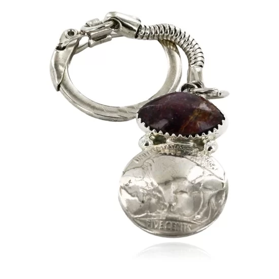 Vintage Style OLD Buffalo Coin Certified Authentic Navajo .925 Sterling Silver Natural Purple Spiny Oyster Native American Keychain 10336-5 Vintage Style OLD Buffalo Coin Certified Authentic Navajo .925 Sterling Silver Natural Purple Spiny Oyster Native American Keychain 10336-5
