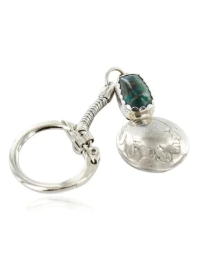 Vintage Style OLD Buffalo Coin Certified Authentic Navajo .925 Sterling Silver Natural Turquoise Native American Keychain 10320-4