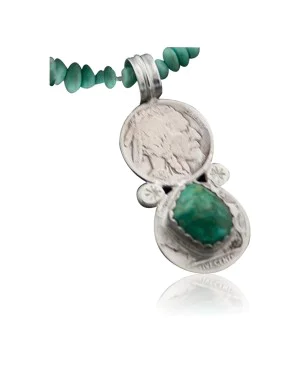 Vintage Style OLD Buffalo Coin Certified Authentic Navajo .925 Sterling Silver Natural Turquoise Native American Necklace 390615942433