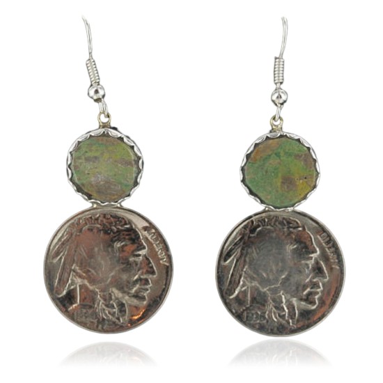 Vintage Style OLD Buffalo Coin Certified Authentic Navajo .925 Sterling Silver Turquoise Native American Earrings 370928521931