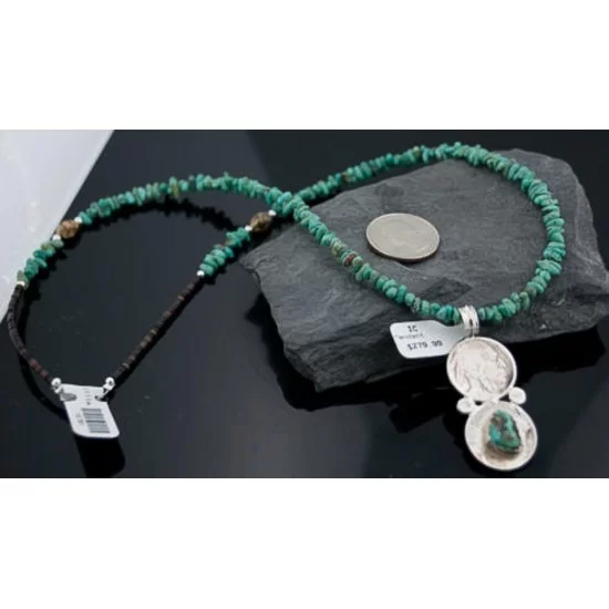 Vintage Style OLD Buffalo Coin Certified Authentic Navajo .925 Sterling Silver Turquoise Native American Necklace 370875966429
