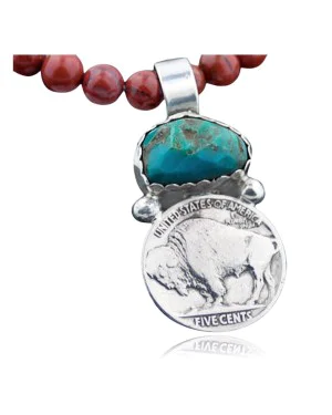 Vintage Style OLD Buffalo Coin Certified Authentic Navajo .925 Sterling Silver Turquoise Native American Necklace 370882039782