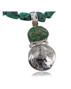 Vintage Style OLD Buffalo Coin Certified Authentic Navajo .925 Sterling Silver Turquoise Native American Necklace 370889423690