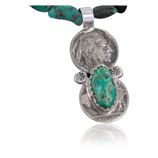 Vintage Style OLD Buffalo Coin Certified Authentic Navajo .925 Sterling Silver Turquoise Native American Necklace 370892537898