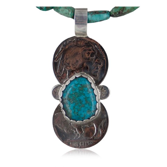 Vintage Style OLD Buffalo Coin Certified Authentic Navajo .925 Sterling Silver Turquoise Native American Necklace 370893877162