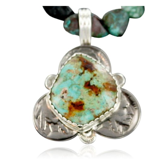 Vintage Style OLD Buffalo Coin Certified Authentic Navajo .925 Sterling Silver Turquoise Native American Necklace 370901122818