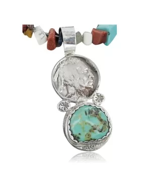 Vintage Style OLD Buffalo Coin Certified Authentic Navajo .925 Sterling Silver Turquoise Native American Necklace 370904626983