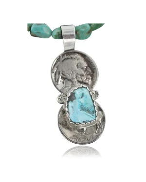 Vintage Style OLD Buffalo Coin Certified Authentic Navajo .925 Sterling Silver Turquoise Native American Necklace 370906002070 Vintage Style OLD Buffalo Coin Certified Authentic Navajo .925 Sterling Silver Turquoise Native American Necklace 370906002070