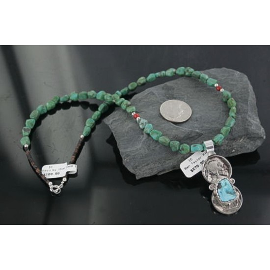 Vintage Style OLD Buffalo Coin Certified Authentic Navajo .925 Sterling Silver Turquoise Native American Necklace 370906002070 Vintage Style OLD Buffalo Coin Certified Authentic Navajo .925 Sterling Silver Turquoise Native American Necklace 370906002070