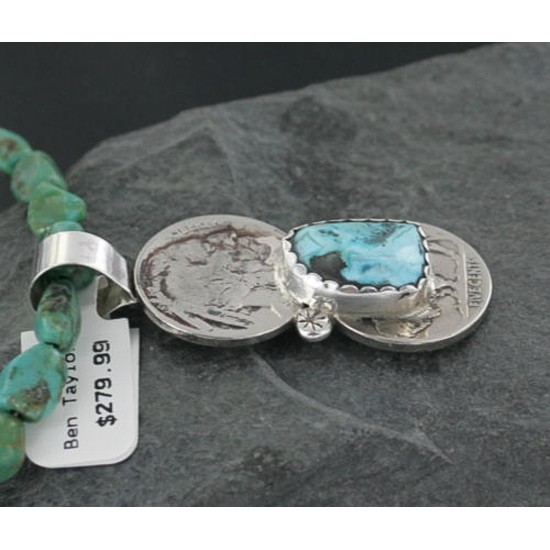 Vintage Style OLD Buffalo Coin Certified Authentic Navajo .925 Sterling Silver Turquoise Native American Necklace 370906002070 Vintage Style OLD Buffalo Coin Certified Authentic Navajo .925 Sterling Silver Turquoise Native American Necklace 370906002070