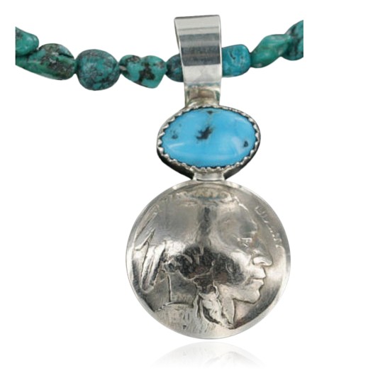 Vintage Style OLD Buffalo Coin Certified Authentic Navajo .925 Sterling Silver Turquoise Native American Necklace 370922458208 Vintage Style OLD Buffalo Coin Certified Authentic Navajo .925 Sterling Silver Turquoise Native American Necklace 370922458208