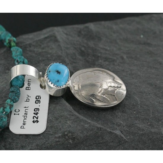 Vintage Style OLD Buffalo Coin Certified Authentic Navajo .925 Sterling Silver Turquoise Native American Necklace 370922458208 Vintage Style OLD Buffalo Coin Certified Authentic Navajo .925 Sterling Silver Turquoise Native American Necklace 370922458208