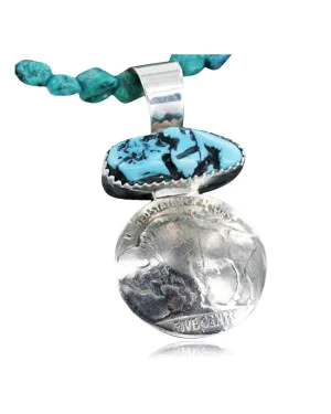 Vintage Style OLD Buffalo Coin Certified Authentic Navajo .925 Sterling Silver Turquoise Native American Necklace 370923230392