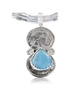 Vintage Style OLD Buffalo Coin Certified Authentic Navajo .925 Sterling Silver Turquoise Native American Necklace 370979898665