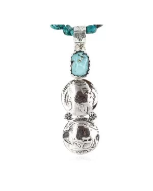 Vintage Style OLD Buffalo Coin Certified Authentic Navajo .925 Sterling Silver Turquoise Native American Necklace 370998562888