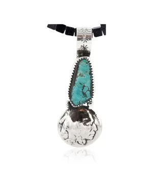 Vintage Style OLD Buffalo Coin Certified Authentic Navajo .925 Sterling Silver Turquoise Native American Necklace 371011509730