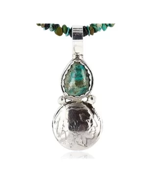 Vintage Style OLD Buffalo Coin Certified Authentic Navajo .925 Sterling Silver Turquoise Native American Necklace 371050721410