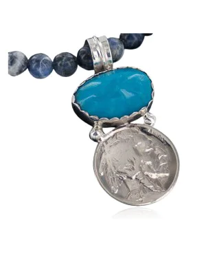 Vintage Style OLD Buffalo Coin Certified Authentic Navajo .925 Sterling Silver Turquoise Native American Necklace 390650301623