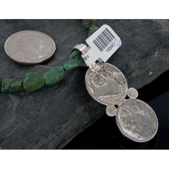 Vintage Style OLD Buffalo Coin Certified Authentic Navajo .925 Sterling Silver Turquoise Native American Necklace 390655136962