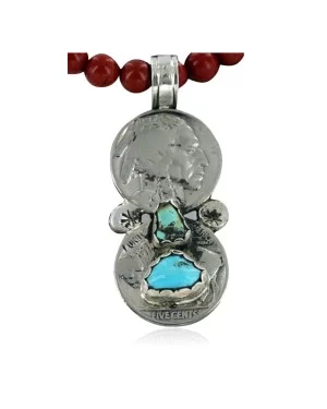 Vintage Style OLD Buffalo Coin Certified Authentic Navajo .925 Sterling Silver Turquoise Native American Necklace 390662478475