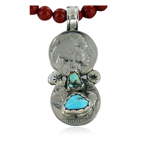 Vintage Style OLD Buffalo Coin Certified Authentic Navajo .925 Sterling Silver Turquoise Native American Necklace 390662478475