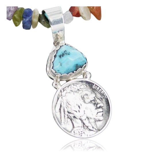 Vintage Style OLD Buffalo Coin Certified Authentic Navajo .925 Sterling Silver Turquoise Native American Necklace 390664059919