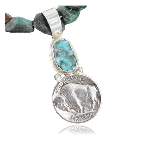 Vintage Style OLD Buffalo Coin Certified Authentic Navajo .925 Sterling Silver Turquoise Native American Necklace 390665988592