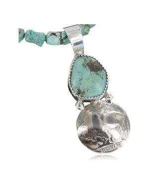 Vintage Style OLD Buffalo Coin Certified Authentic Navajo .925 Sterling Silver Turquoise Native American Necklace 390675808723