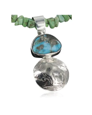 Vintage Style OLD Buffalo Coin Certified Authentic Navajo .925 Sterling Silver Turquoise Native American Necklace 390677357210