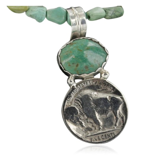 Vintage Style OLD Buffalo Coin Certified Authentic Navajo .925 Sterling Silver Turquoise Native American Necklace 390678083188