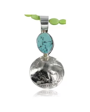 Vintage Style OLD Buffalo Coin Certified Authentic Navajo .925 Sterling Silver Turquoise Native American Necklace 390680310454