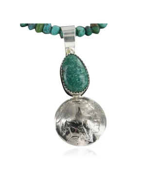 Vintage Style OLD Buffalo Coin Certified Authentic Navajo .925 Sterling Silver Turquoise Native American Necklace 390681930351