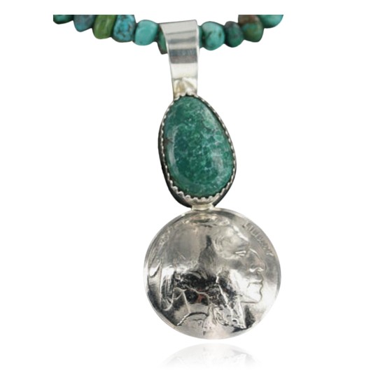 Vintage Style OLD Buffalo Coin Certified Authentic Navajo .925 Sterling Silver Turquoise Native American Necklace 390681930351