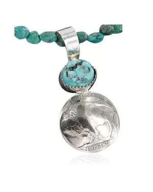 Vintage Style OLD Buffalo Coin Certified Authentic Navajo .925 Sterling Silver Turquoise Native American Necklace 390682444404