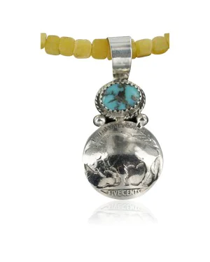 Vintage Style OLD Buffalo Coin Certified Authentic Navajo .925 Sterling Silver Turquoise Native American Necklace 390726660986