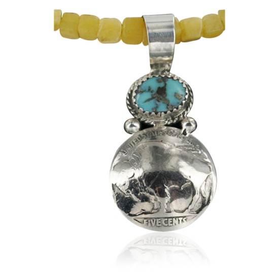 Vintage Style OLD Buffalo Coin Certified Authentic Navajo .925 Sterling Silver Turquoise Native American Necklace 390726660986