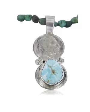 Vintage Style OLD Buffalo Coin Certified Authentic Navajo .925 Sterling Silver Turquoise Native American Necklace 390741441282