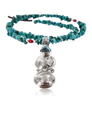 Vintage Style OLD Buffalo Coin Certified Authentic Navajo .925 Sterling Silver Turquoise Native American Necklace 390756974494