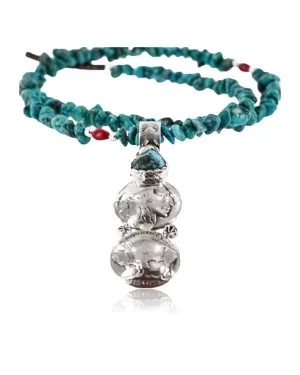 Vintage Style OLD Buffalo Coin Certified Authentic Navajo .925 Sterling Silver Turquoise Native American Necklace 390756974494