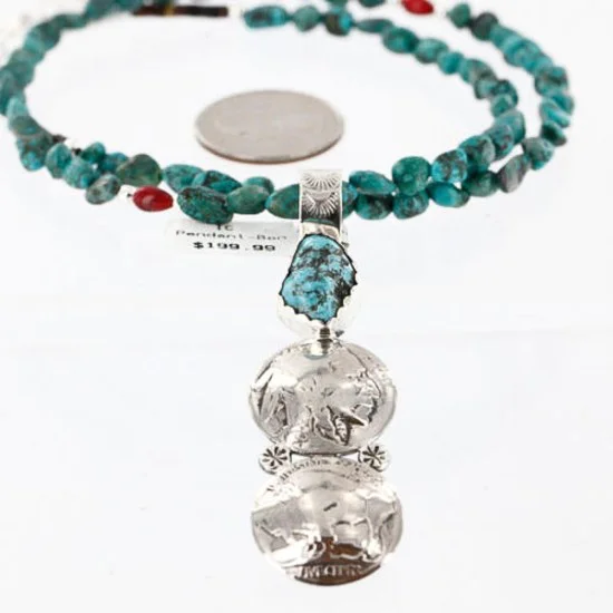 Vintage Style OLD Buffalo Coin Certified Authentic Navajo .925 Sterling Silver Turquoise Native American Necklace 390757764717