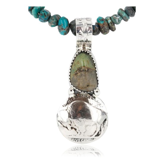 Vintage Style OLD Buffalo Coin Certified Authentic Navajo .925 Sterling Silver Turquoise Native American Necklace 390829911885